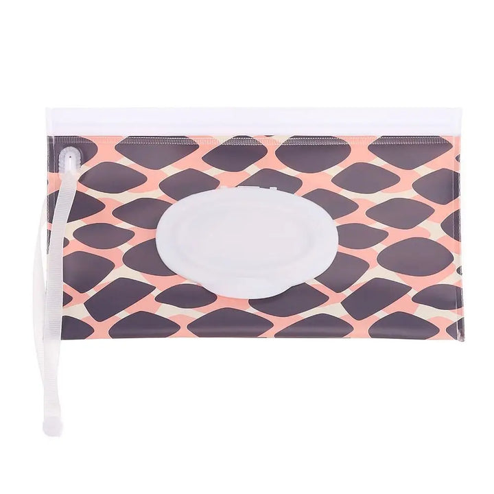 Reusable portable baby wipe holder with snap strap, keeps wipes fresh for baby