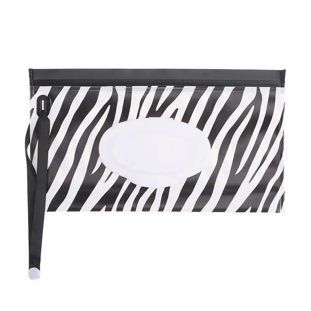 On-the-go diaper bag wipe holder with quick flip top and strong snap strap