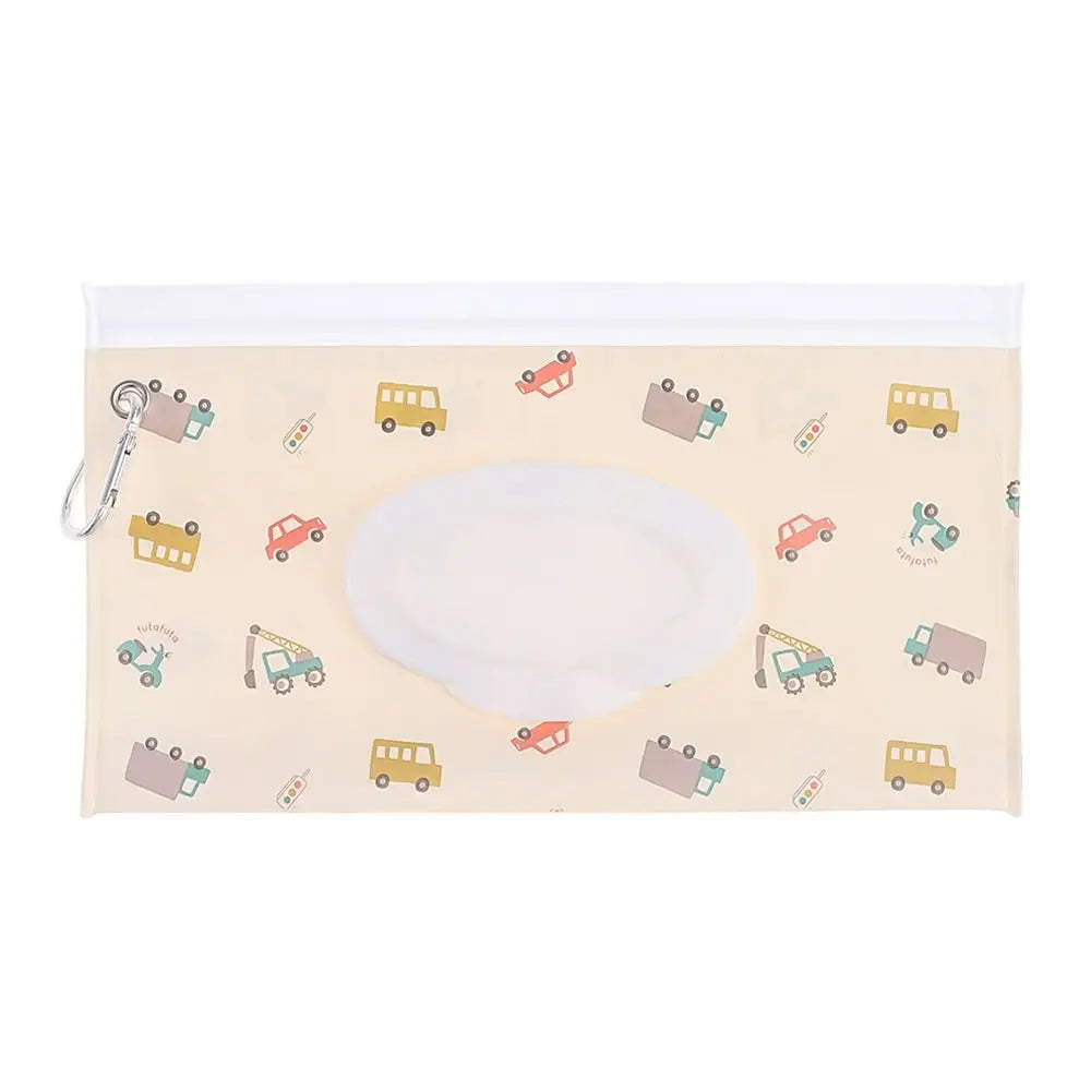 Portable baby wet wipe case, designed for travel with a secure snap strap