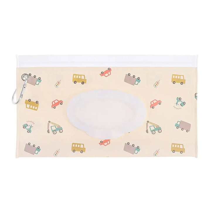 Portable baby wet wipe case, designed for travel with a secure snap strap