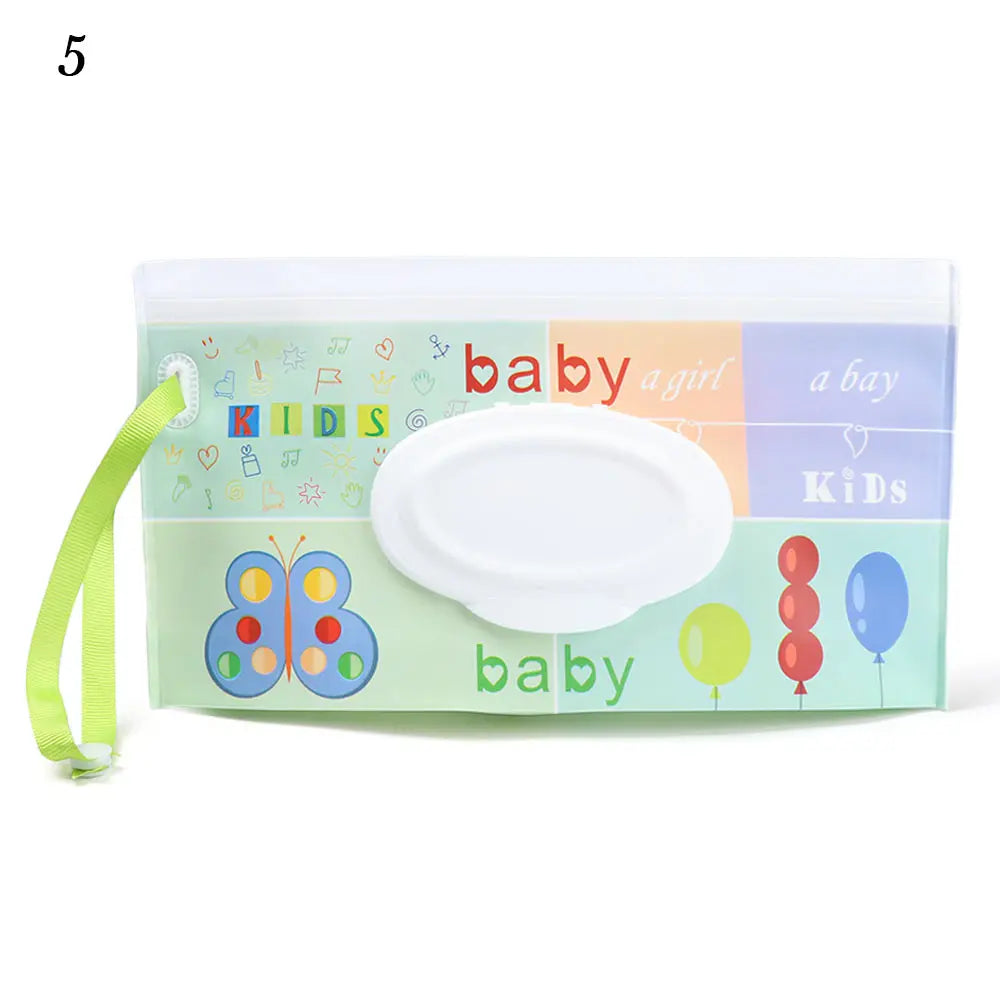 Essential portable baby wipe holder, attaches to stroller or bag with snap strap