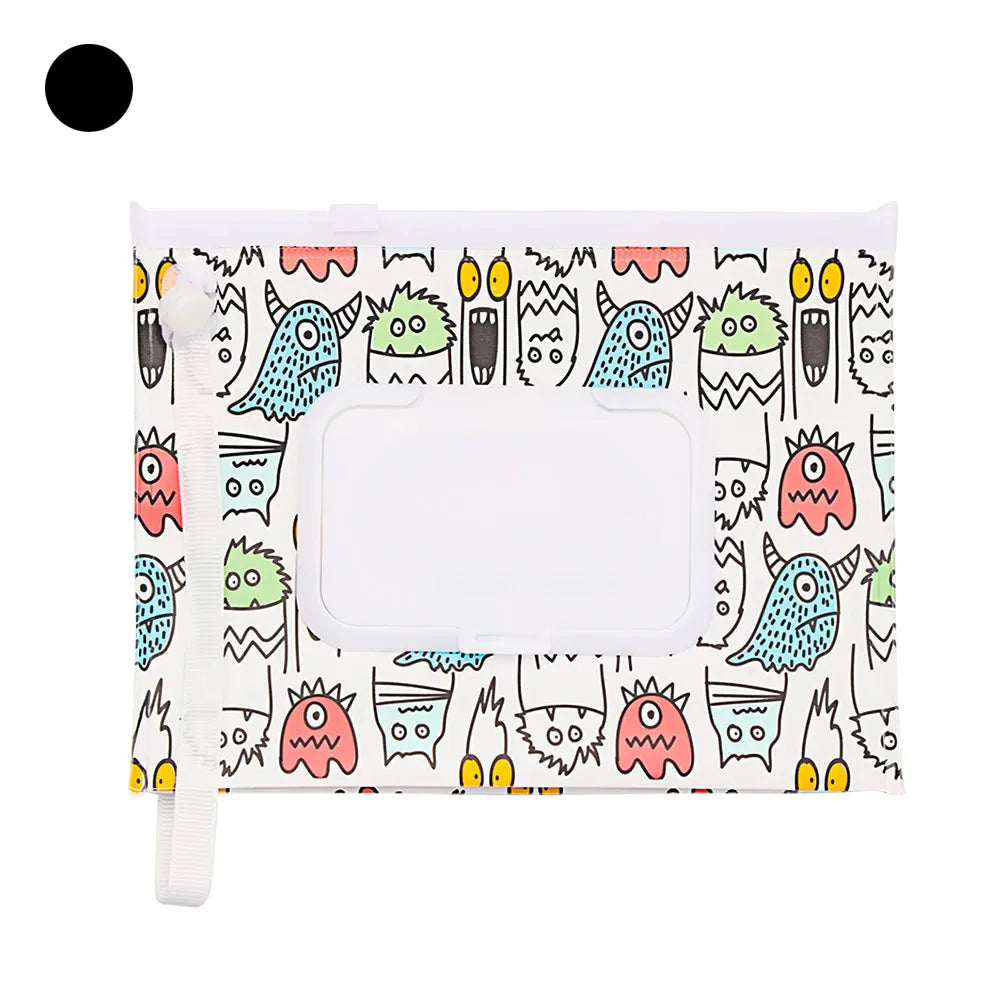 Compact baby travel wipe dispenser with secure flip top & reliable snap strap