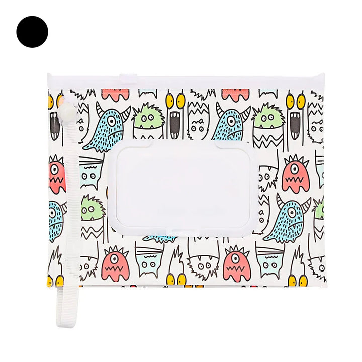 Compact baby travel wipe dispenser with secure flip top & reliable snap strap