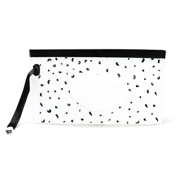 Baby's portable wet wipe dispenser, perfect for diaper bag with attached strap