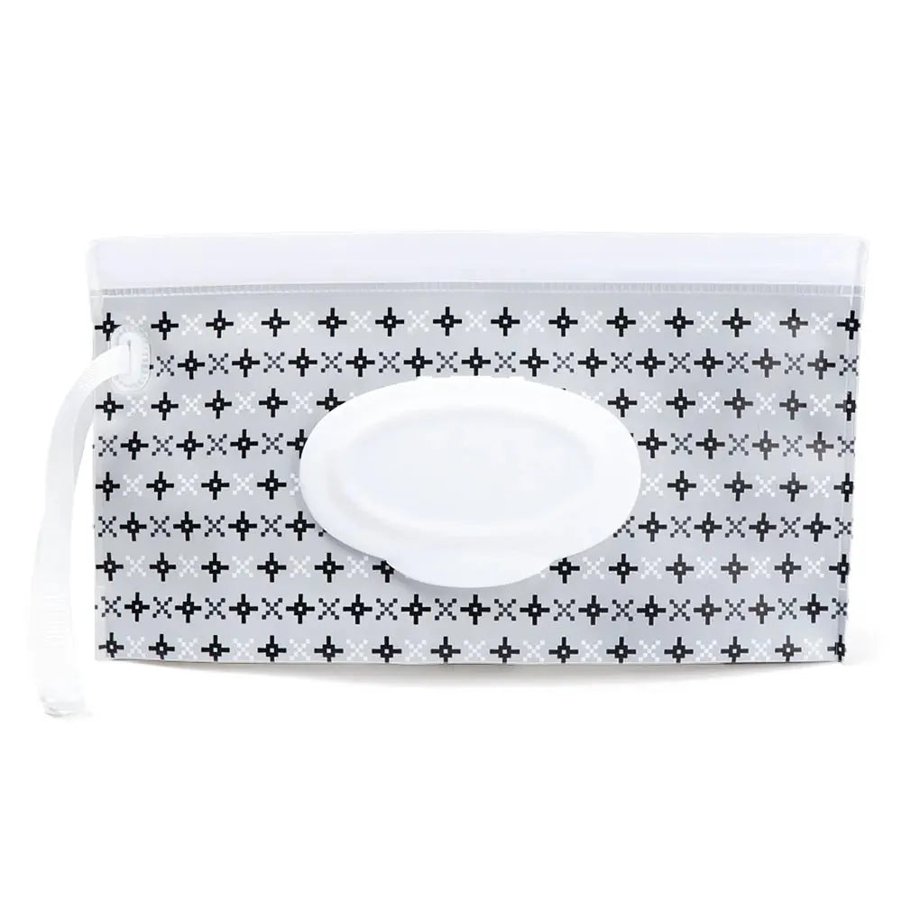 Compact baby wet wipe container with snap strap for easy carry & flip top access