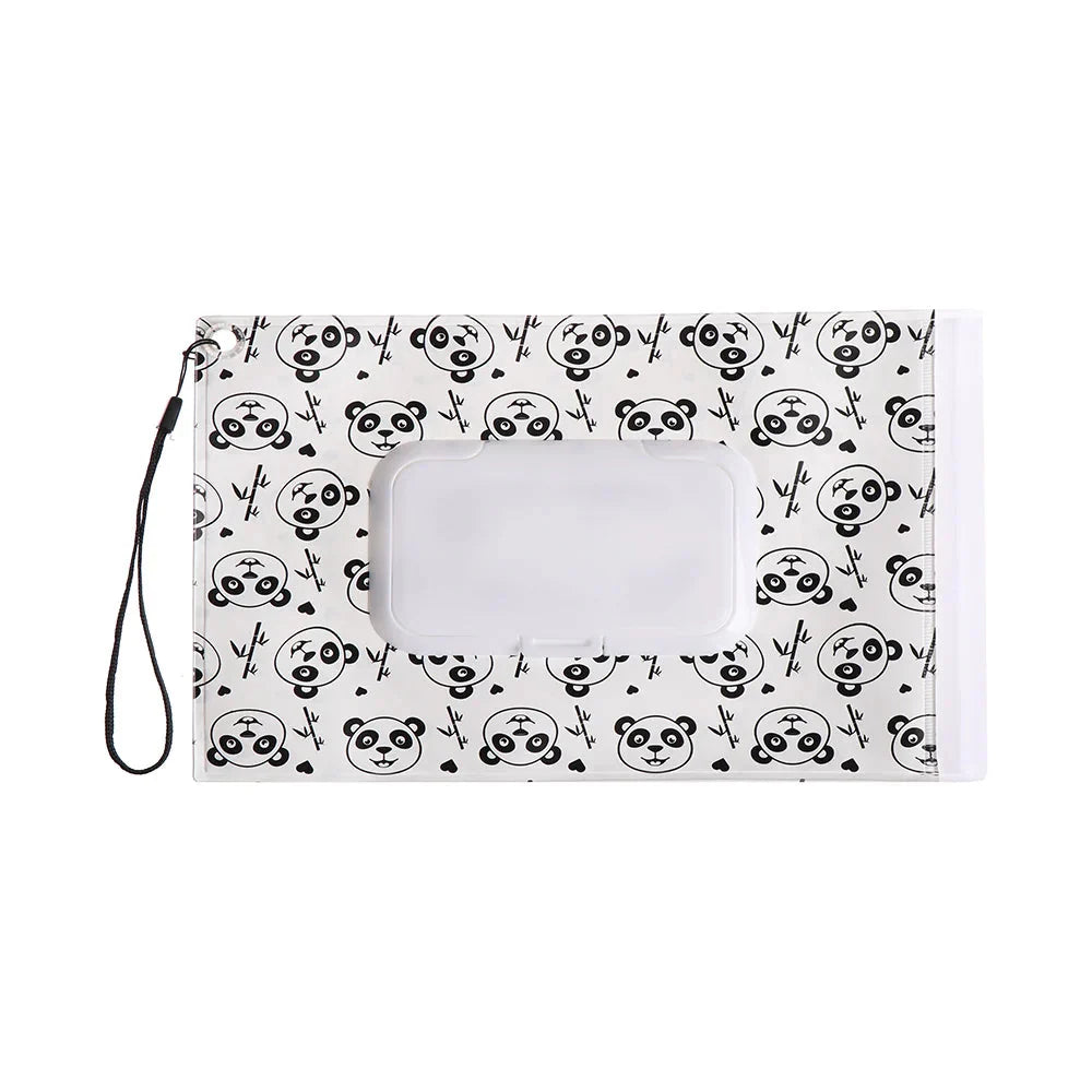 Portable baby wipe holder with charming pattern, stays attached with snap strap