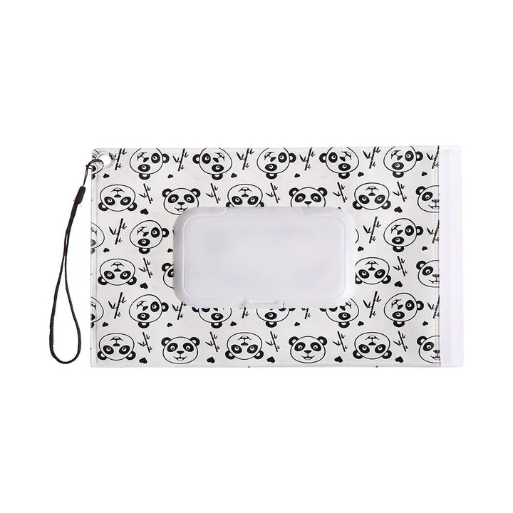 Portable baby wipe holder with charming pattern, stays attached with snap strap