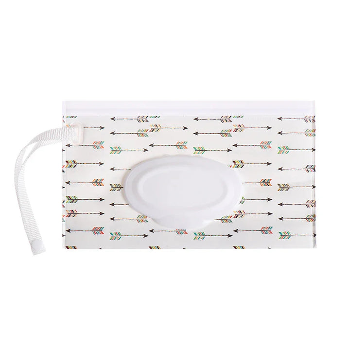 Reusable baby wipe holder with flip top and snap strap, a travel essential