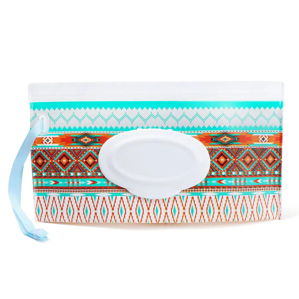 Portable baby wet wipe holder with handy snap strap, ensures wipes are fresh