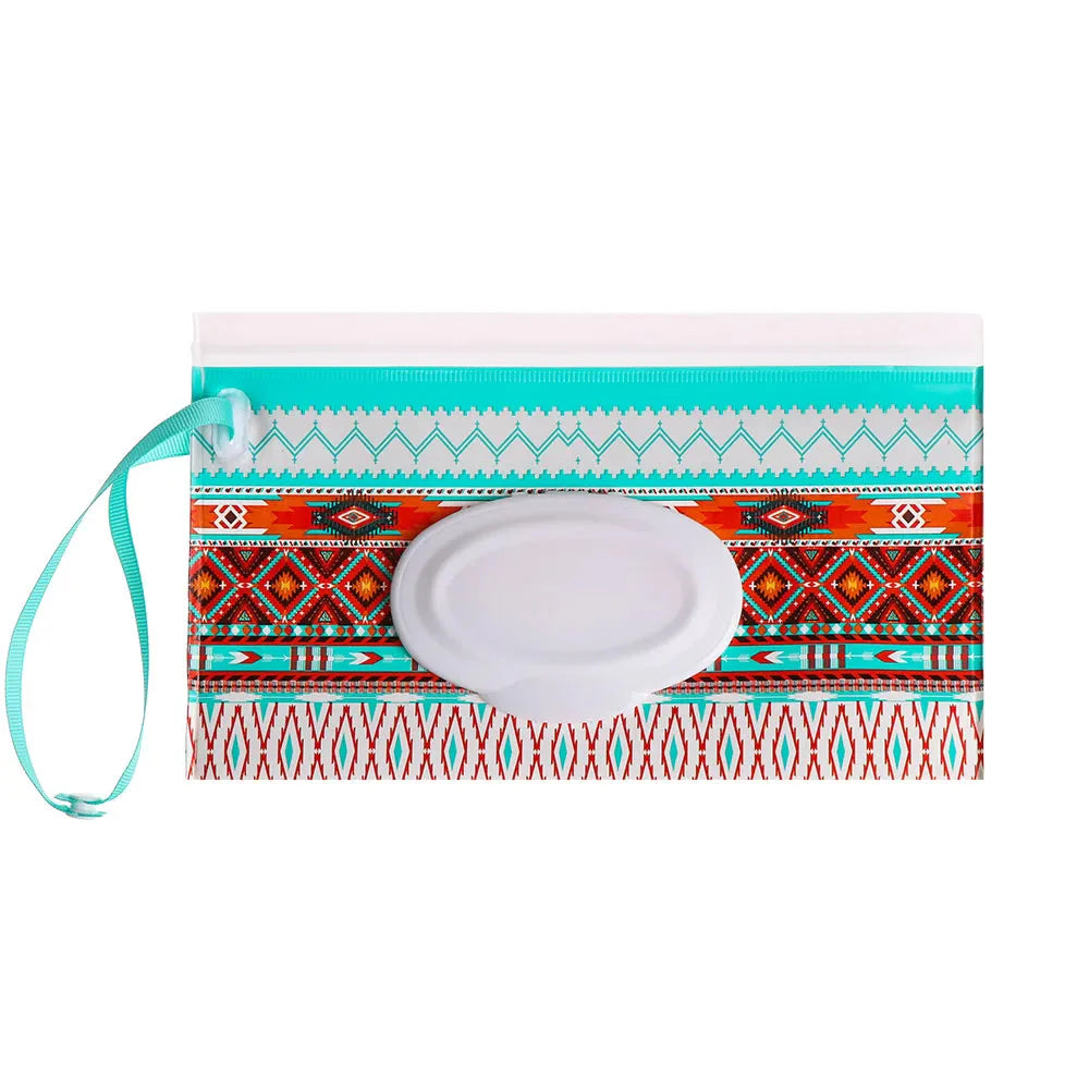 Travel-sized portable baby wipe dispenser with easy access flip top & snap strap