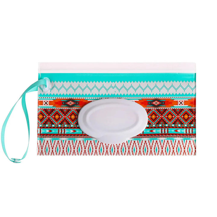 Travel-sized portable baby wipe dispenser with easy access flip top & snap strap