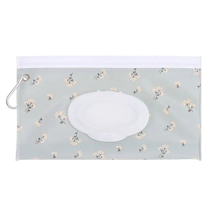 Cute patterns portable baby wet wipe holder, attaches to bags with snap strap