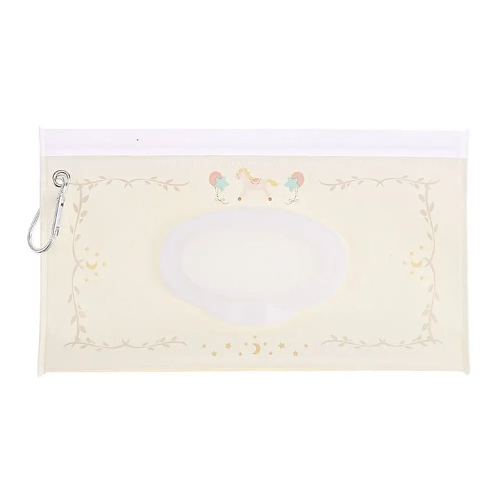 Hands-free portable baby wipe holder, attaches to diaper bag with snap strap