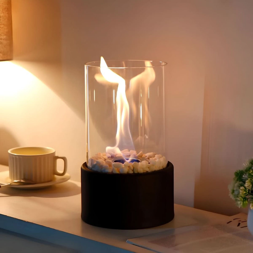 Sleek portable bioethanol fireplace, perfect indoor decor, creating cozy outdoor living spaces.