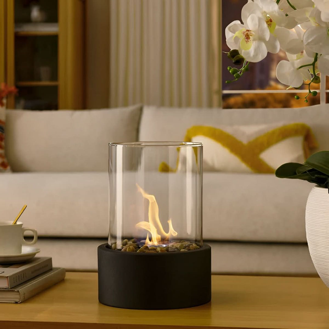 Versatile bioethanol tabletop fire, portable for modern indoor decor & elegant outdoor living.