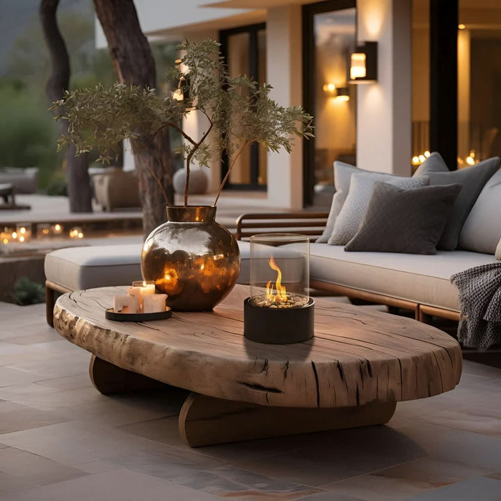 Compact bioethanol tabletop fire, portable smokeless flame, perfect for indoor & outdoor decor.