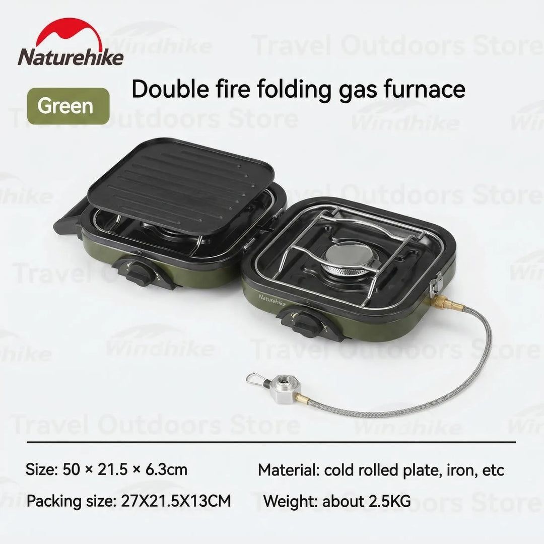 Travel-ready portable gas stove & non-stick griddle for diverse outdoor cooking, picnics, and camping meals.