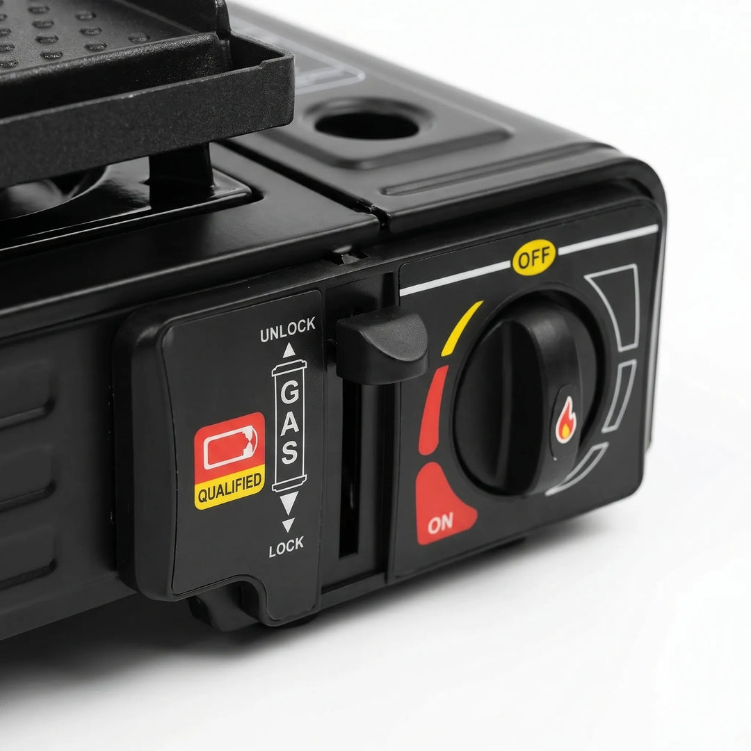 Compact two-burner camping stove for backpacking, picnics & outdoor meals. Easy setup travel cooker.