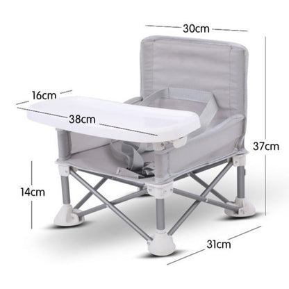 Compact children's outdoor chair, designed for dining with an integrated tray.