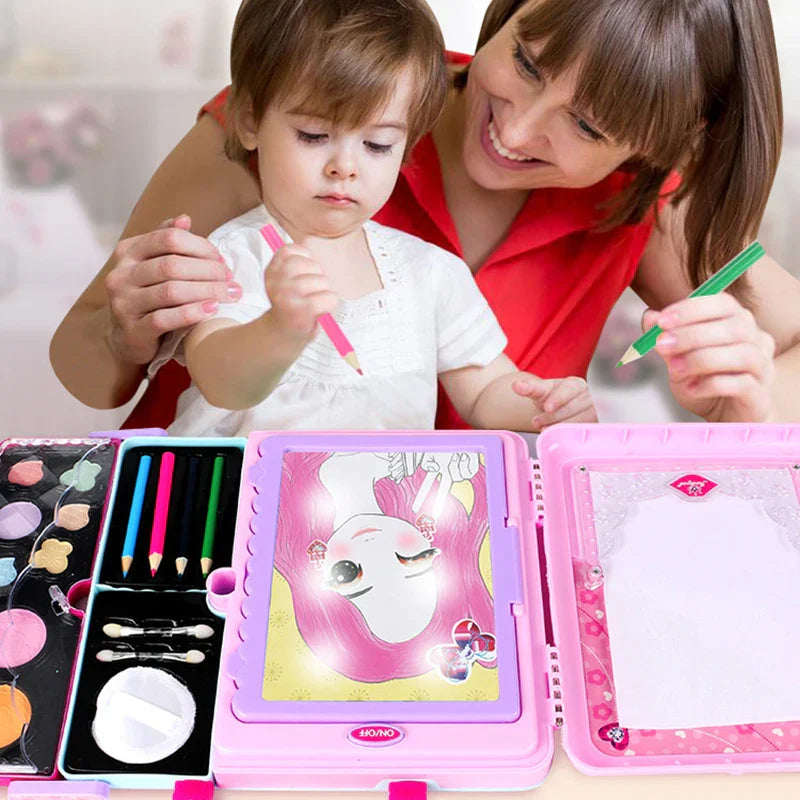 Children's safe makeup & drawing kit with vibrant colors, a portable gift for imaginative play.