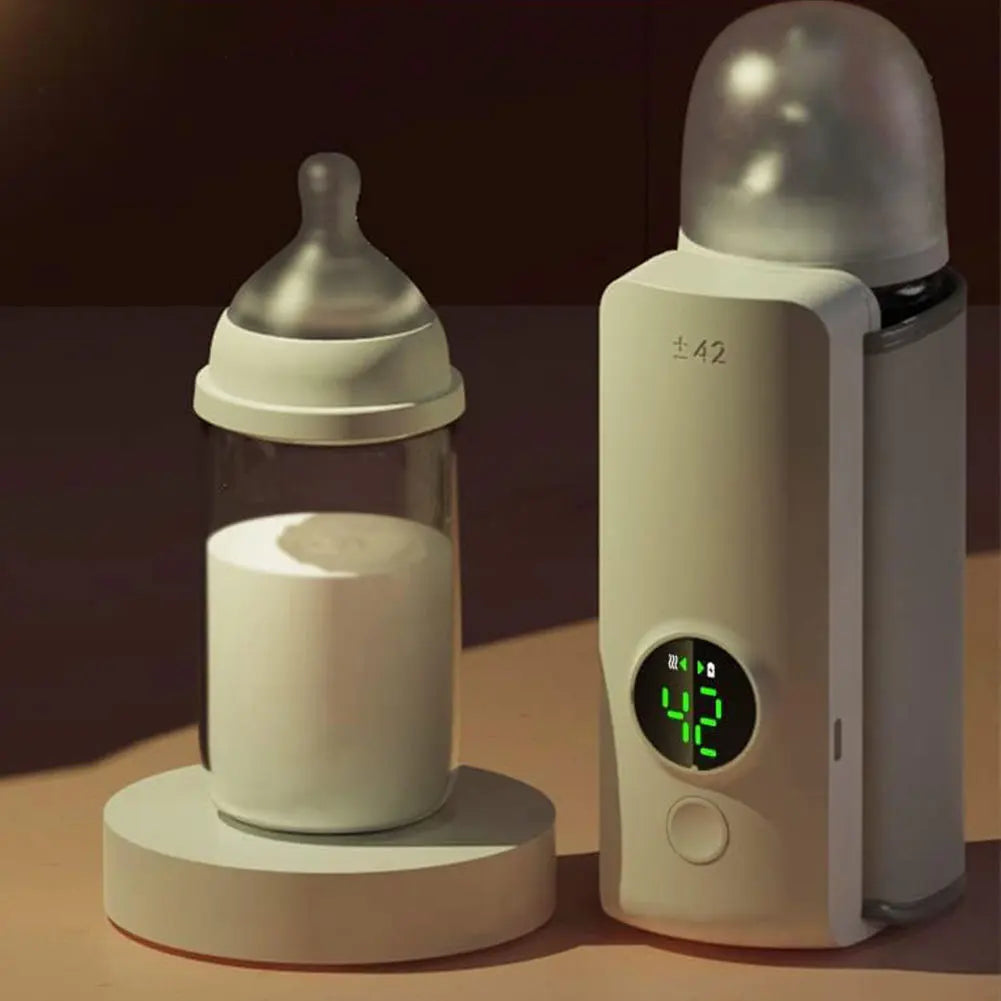 Portable cordless baby bottle warmer with digital temperature control, ideal for night feeding & travel