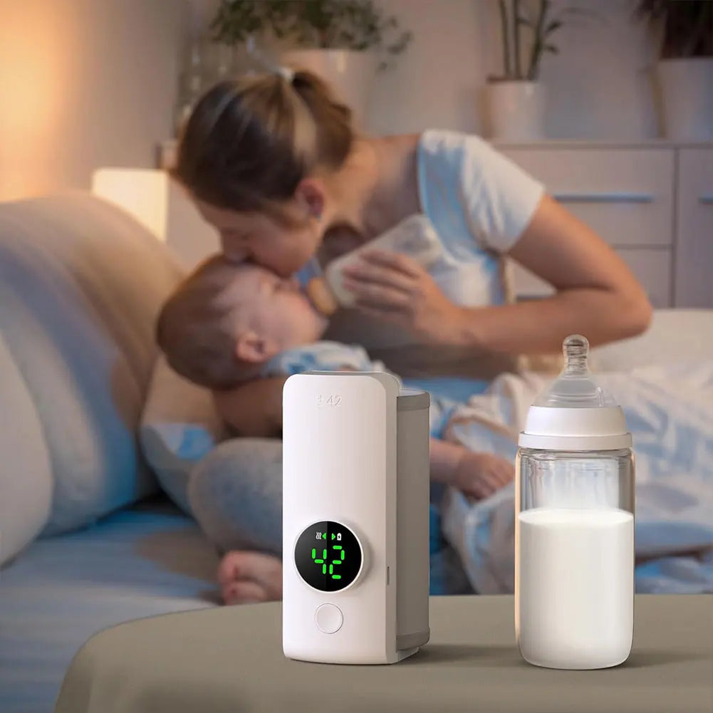 Baby bottle warmer for camping, portable & cordless with easy-to-read digital temperature display