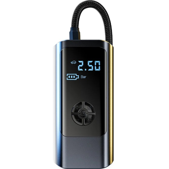 Portable digital air compressor for vehicles. Cordless, 150 PSI tire inflator for cars, bikes & sports.