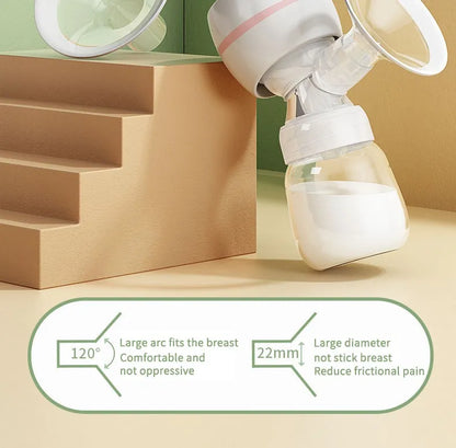 Electric breast pump components laid out: motor, bottle, & tubing for easy cleaning