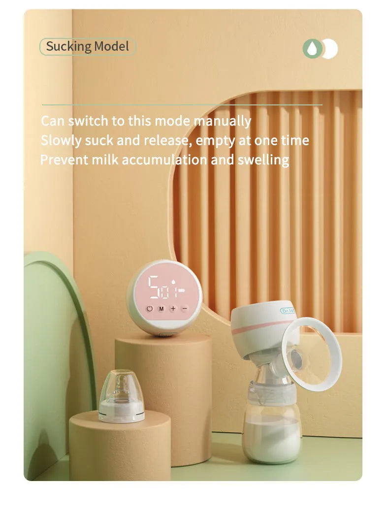 Mom using portable electric breast pump hands-free while caring for baby