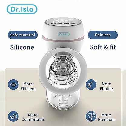 Adjustable suction portable electric breast pump displayed with all its components