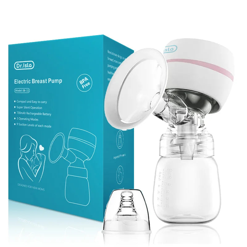 USB charging cable connected to a portable electric breast pump, ready for travel