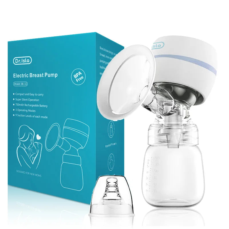 Nursing mother using a portable electric breast pump during a baby feeding session