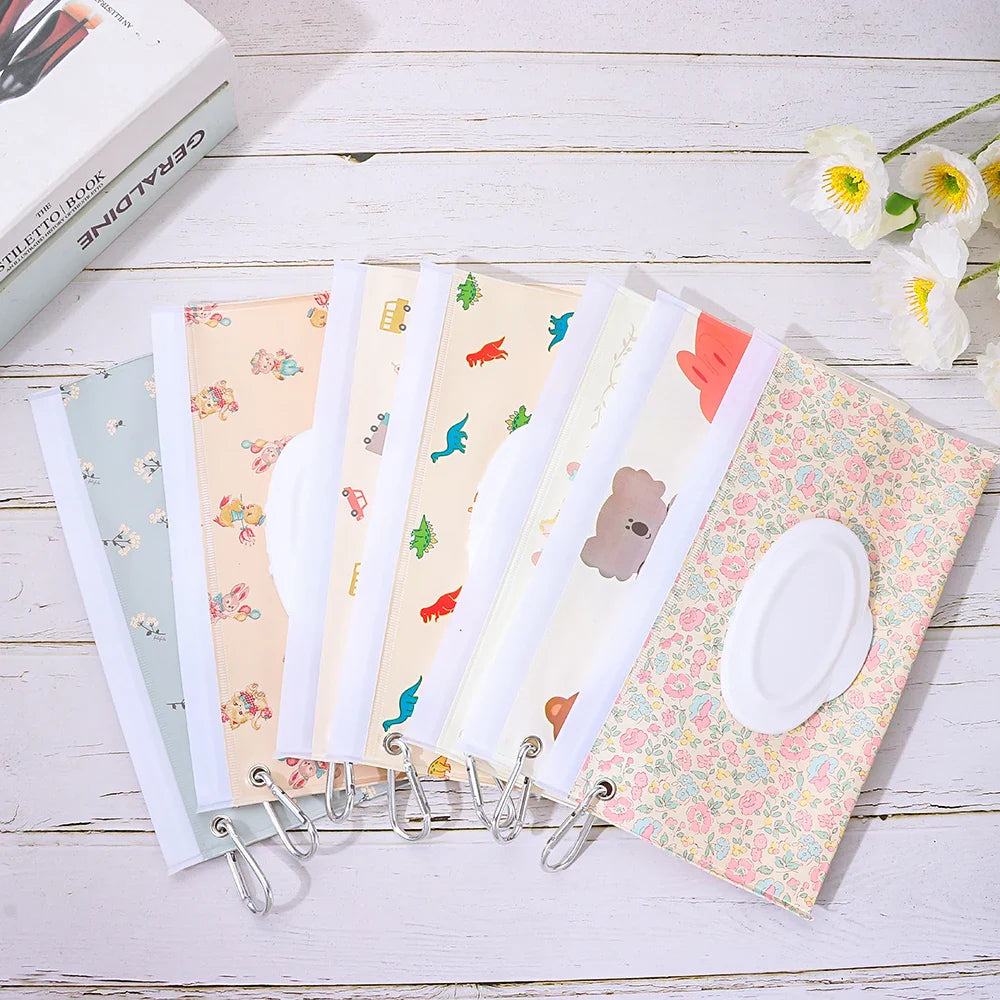 Easy-to-clean portable wet wipes case with snap, ideal for busy parents