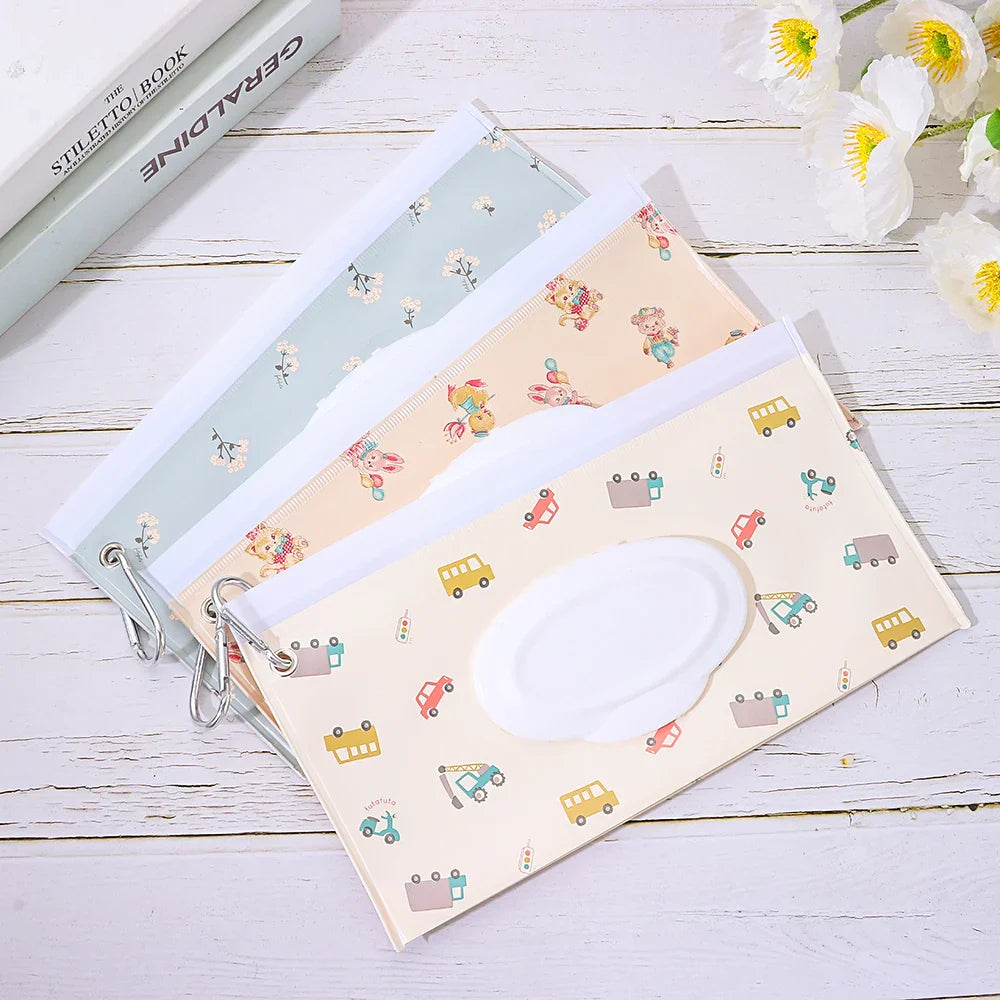Yellow reusable baby wipe pouch with snap, bright & practical for travel