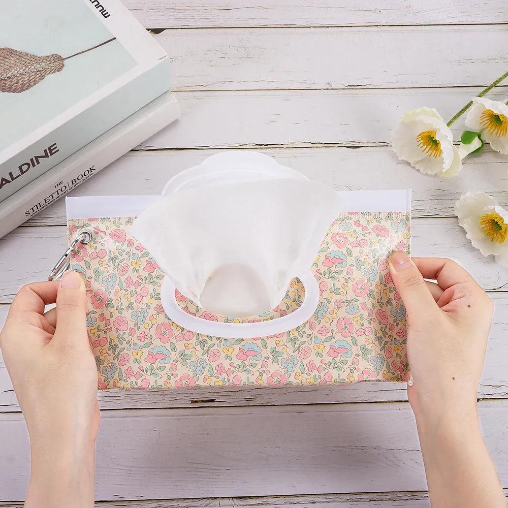 Small travel wet wipes holder with snap, perfect for quick errands & care