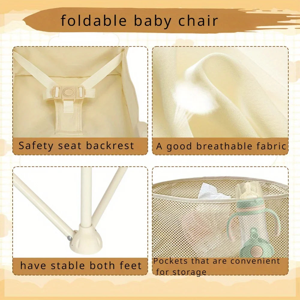 Infant booster seat with food tray and carry bag, a portable solution for baby feeding.