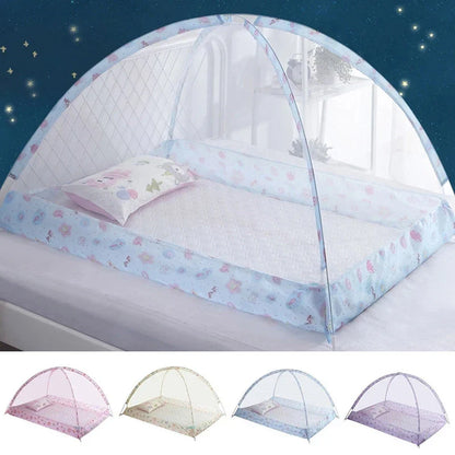 Foldable baby bed with integrated mosquito net for newborn safety and peaceful sleep on the go.