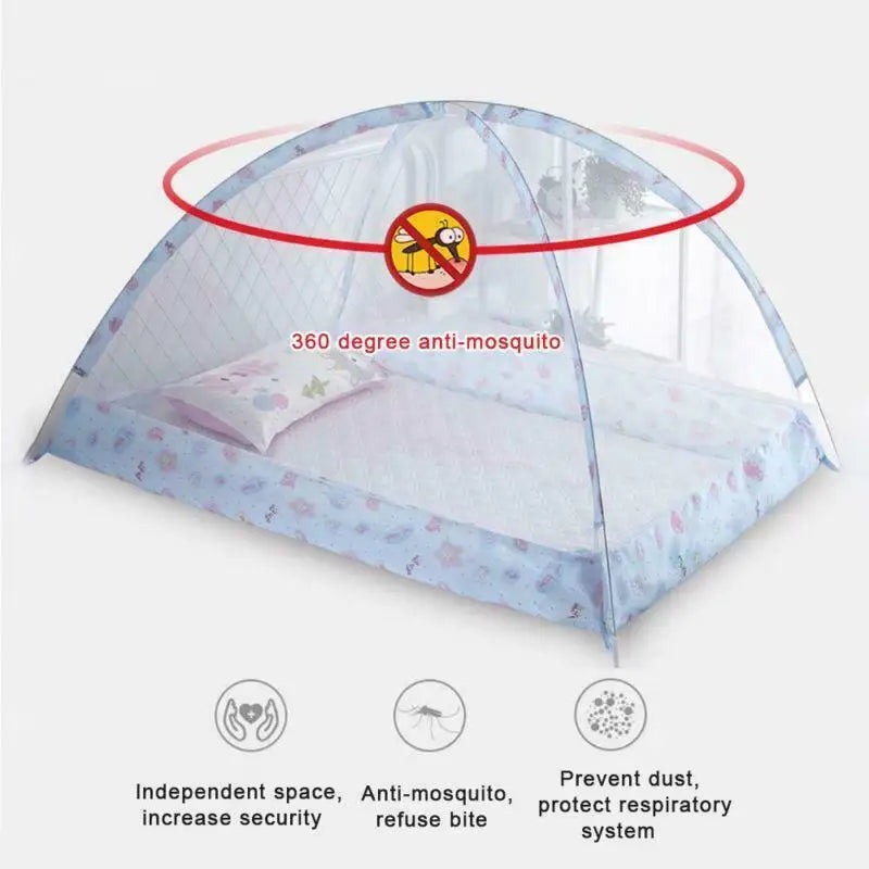 Compact portable baby mosquito net dome bed, essential baby gear for home or travel, easy setup.
