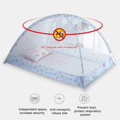 Compact portable baby mosquito net dome bed, essential baby gear for home or travel, easy setup.