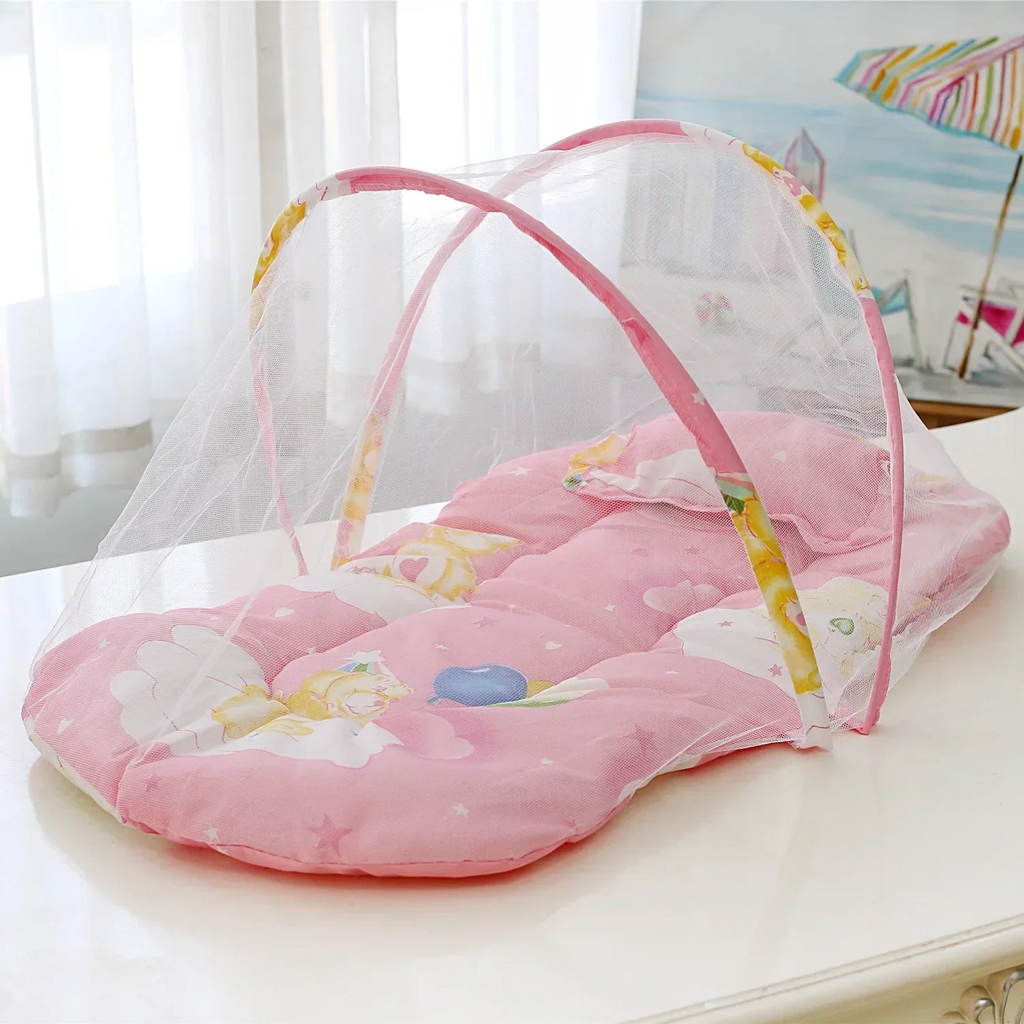 Baby mosquito net canopy for cribs, providing safe insect protection for sleeping babies at home or travel.