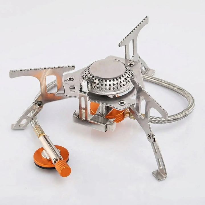 Lightweight folding gas stove for outdoor cooking. Perfect portable solution for camping, hiking & travel.