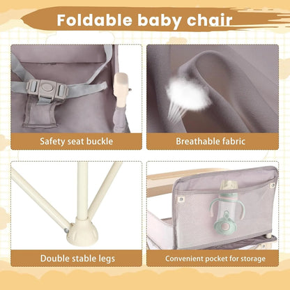 Unisex travel high chair with a sturdy design and detachable tray, great for nursing & feeding.