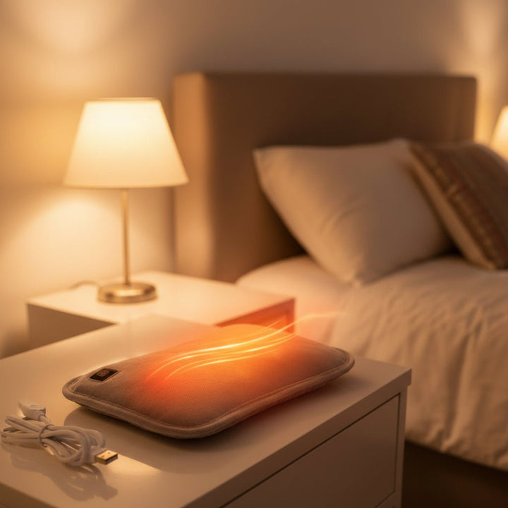 Portable heating pad for soothing muscle tension & deep relaxation, ideal for home or travel. USB powered.
