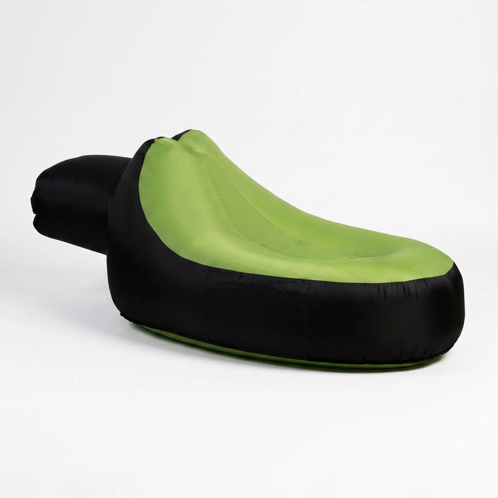 Relaxing portable inflatable lounger, ideal outdoor seating for garden, beach, camping; lightweight & easy setup.