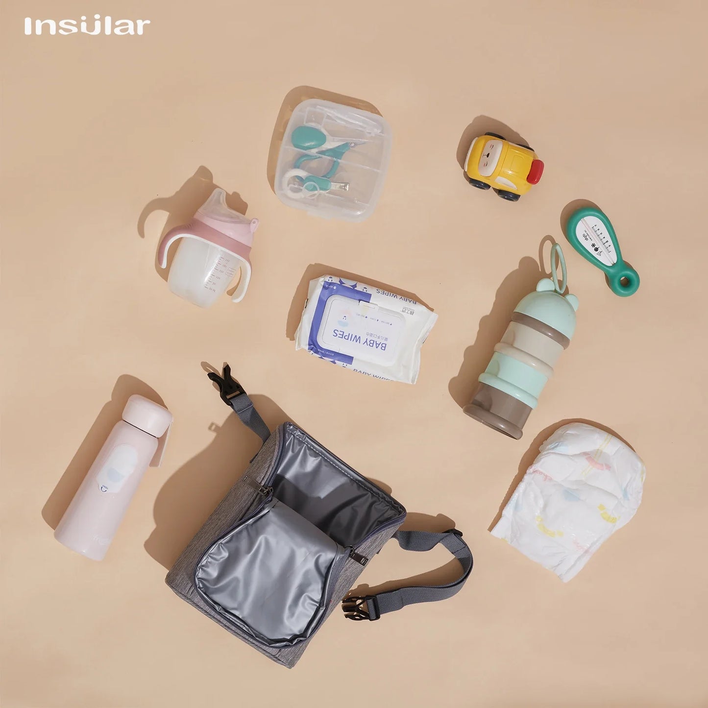 Stylish portable breast milk cooler bag, navy blue, essential nursing accessory for traveling parents