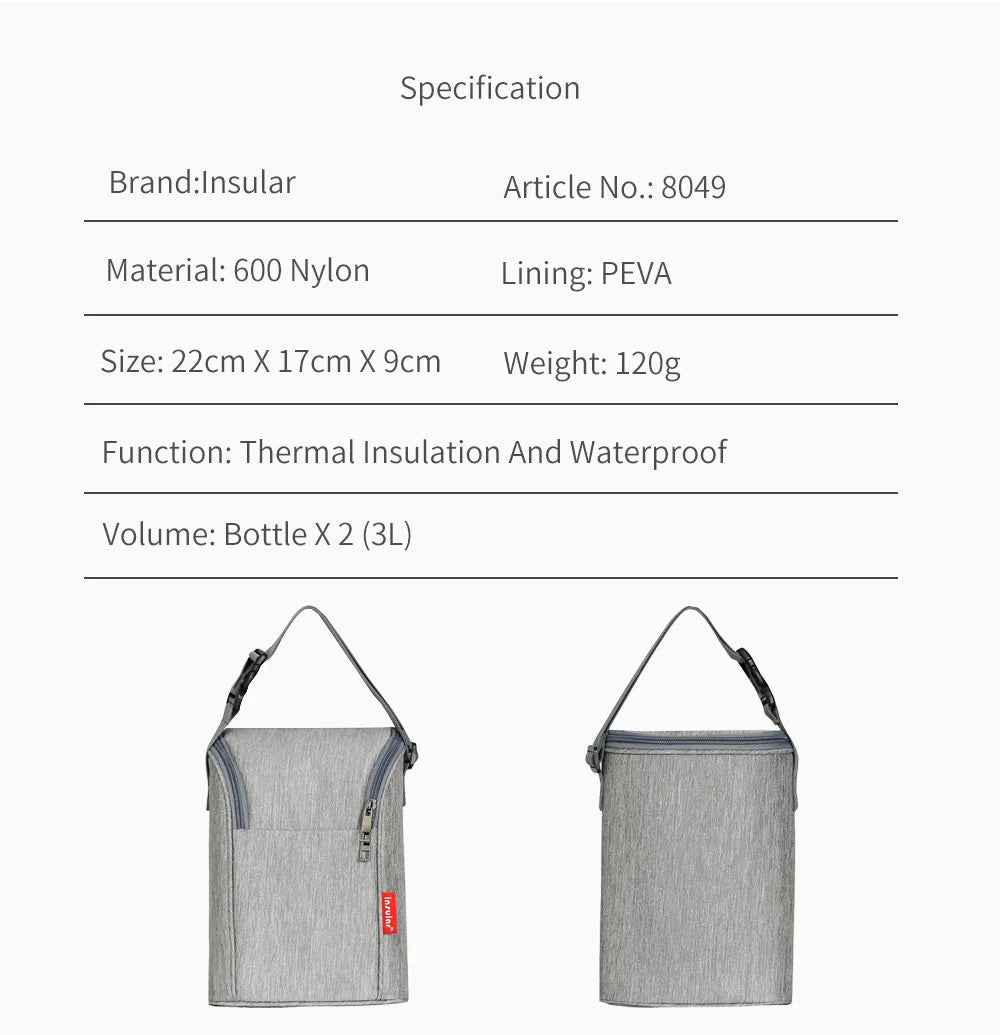 Close-up of a portable breast milk cooler bag showing insulation, easy-clean interior, and sturdy handle