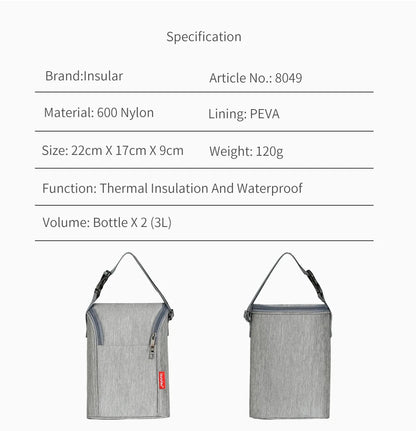 Close-up of a portable breast milk cooler bag showing insulation, easy-clean interior, and sturdy handle