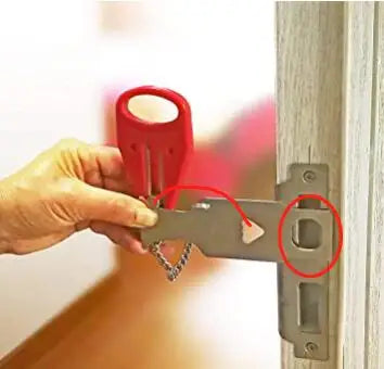 Silver portable keyless door lock, sleek design, ideal for home and hotel security