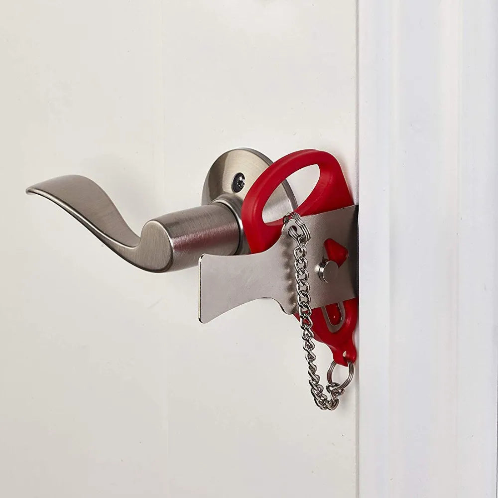 Traveler packing portable door lock, essential for personal security and child protection
