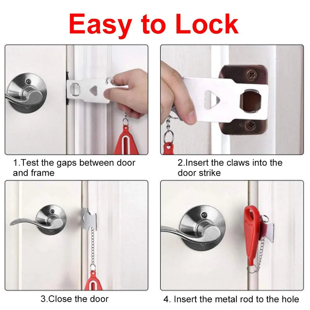 Multi-pack of portable keyless door locks for various travel and child safety needs